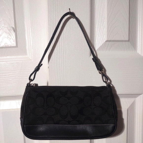 Coach Black Signature C Demi Canvas Leather Baguette Shoulder Bag - Picture 2 of 8